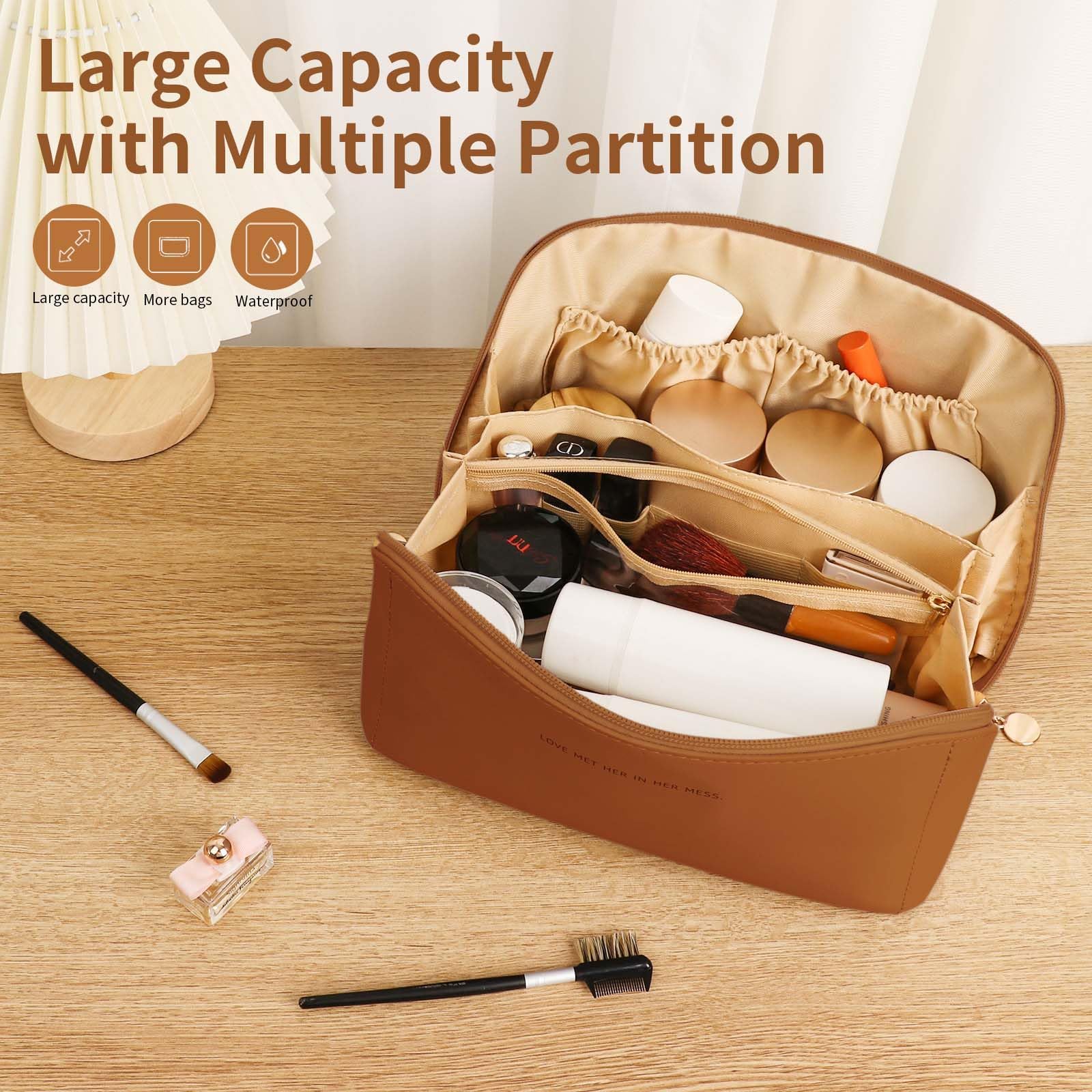 Zaleeta travel makeup bag interior pockets keep cosmetics separated and easy to reach