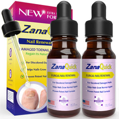 ZanQuick extra strength toenail repair drops bottle close-up showing premium formula for gradual nail renewal