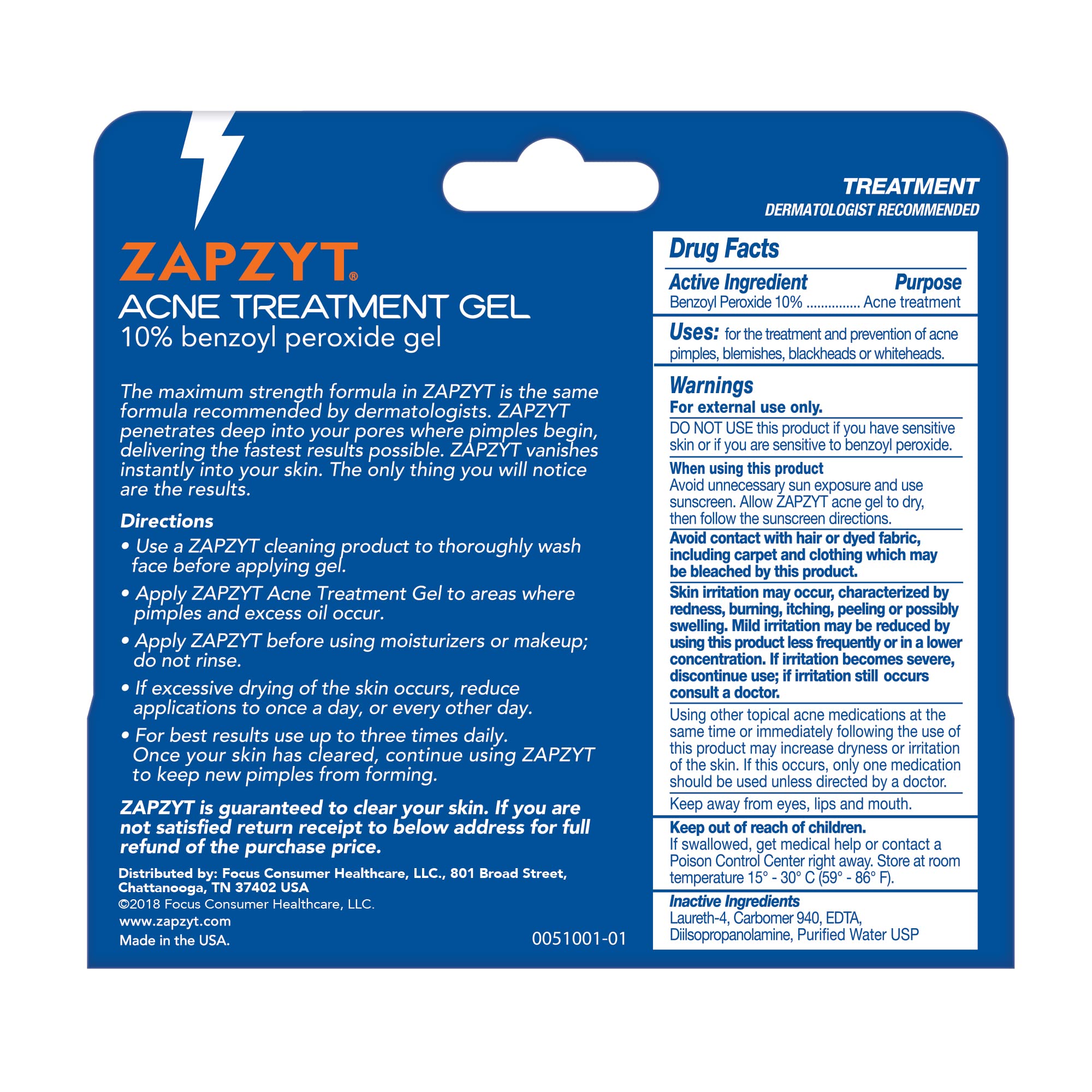 Zapzyt gel applied to the face showing oil-free, clear-drying formula.