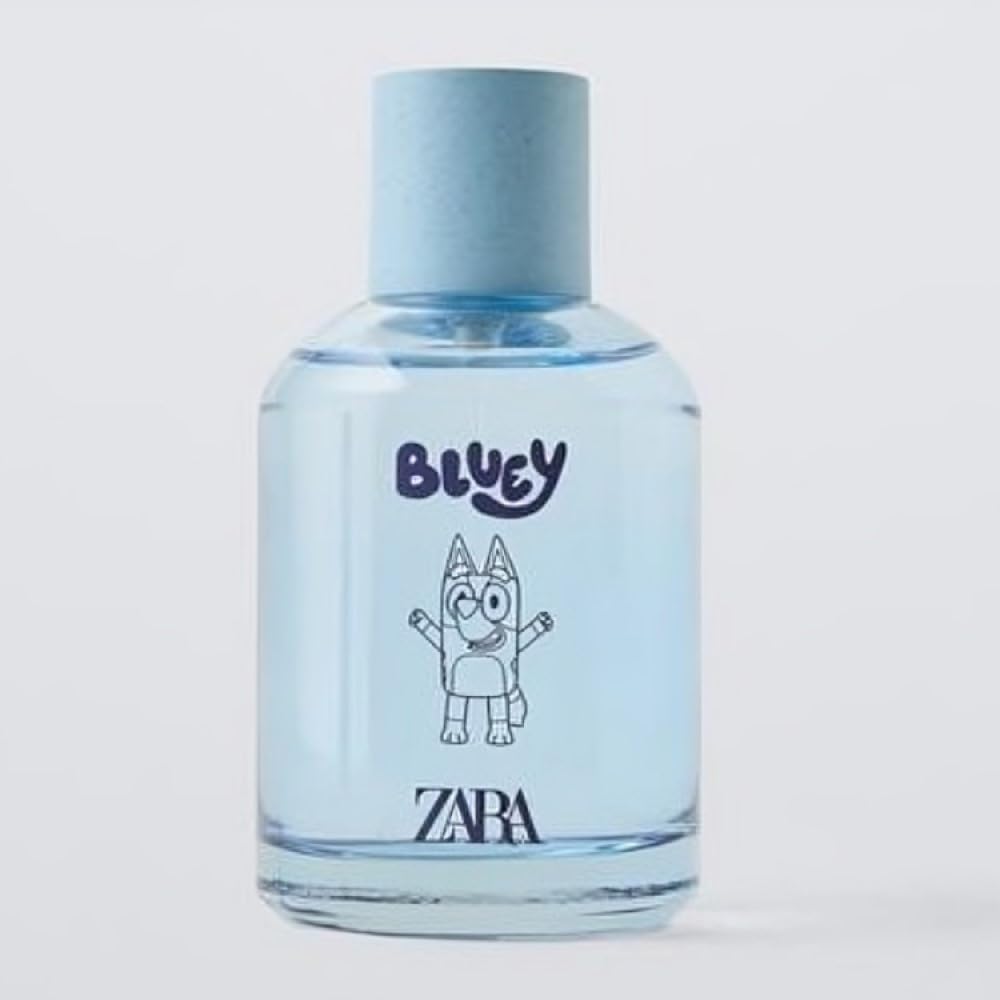 Zara Bluey Ludo Studio EDT packaging box highlights exclusive collaboration and kid-friendly design.