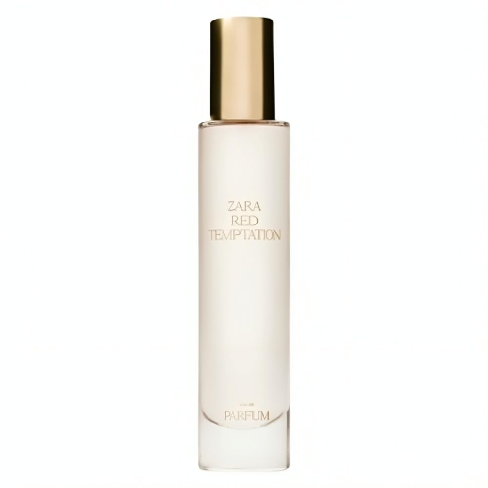 Zara Red Temptation flacon angled shot emphasizing warm floral amber notes in action