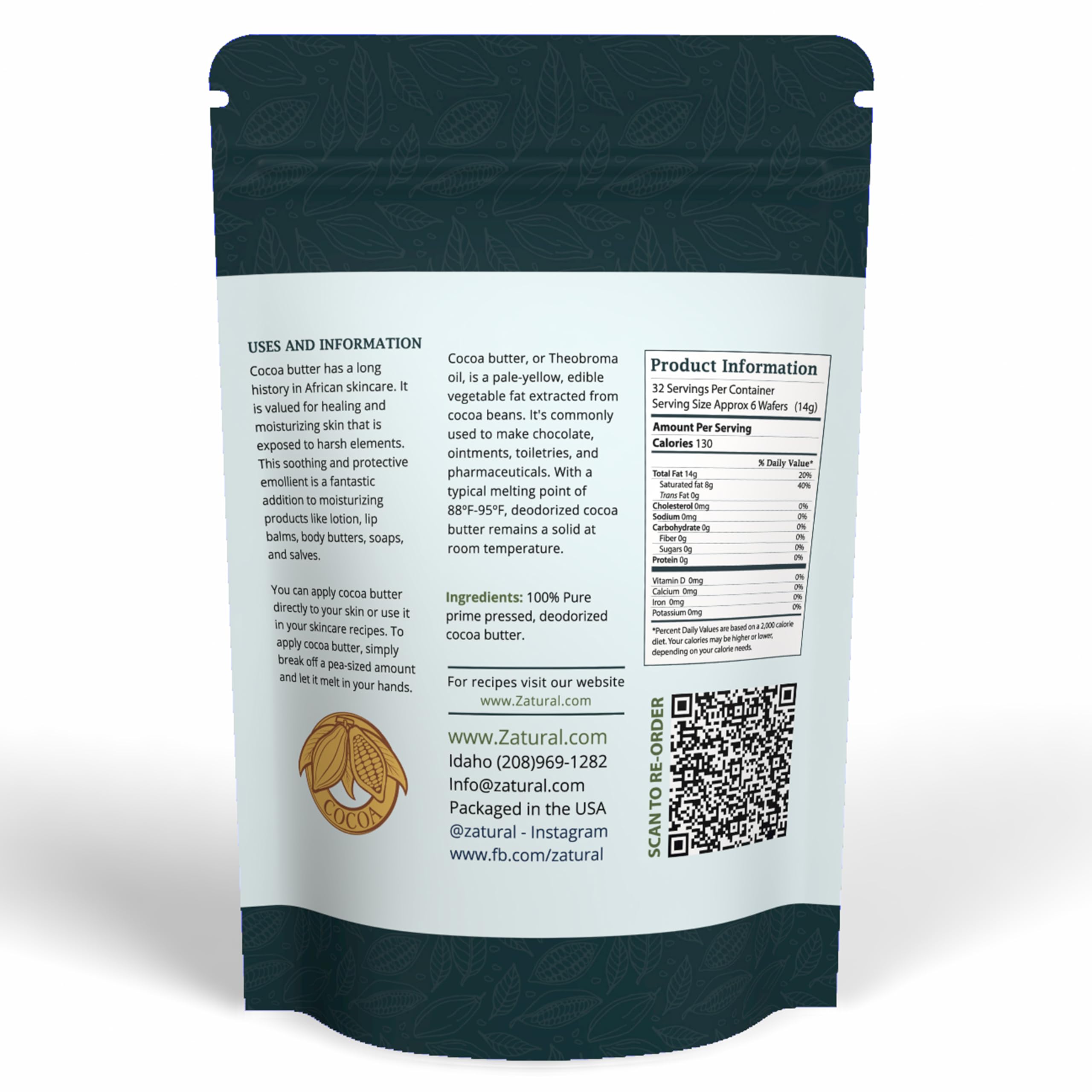 Zatural cocoa butter wafers raw bars, uniform shape for easy melting and measuring.