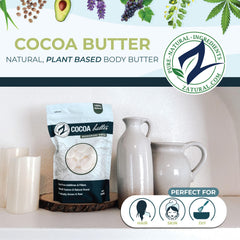 Zatural cocoa butter wafers used in DIY skincare, blends into lotions and balms.