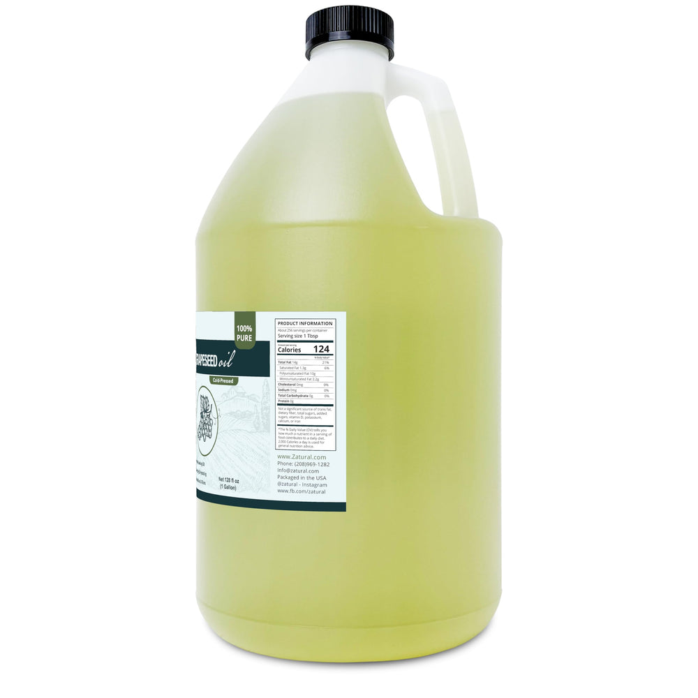 Zatural Grapeseed Oil bulk packaging aimed at beauty and kitchen uses.
