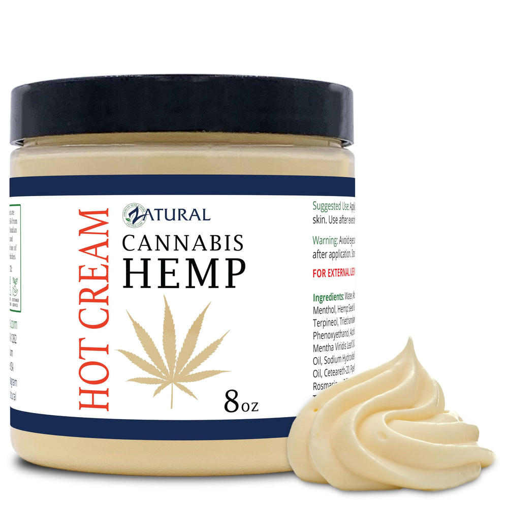 Zatural Hemp Hot Cream jar shown for a relaxing massage experience.