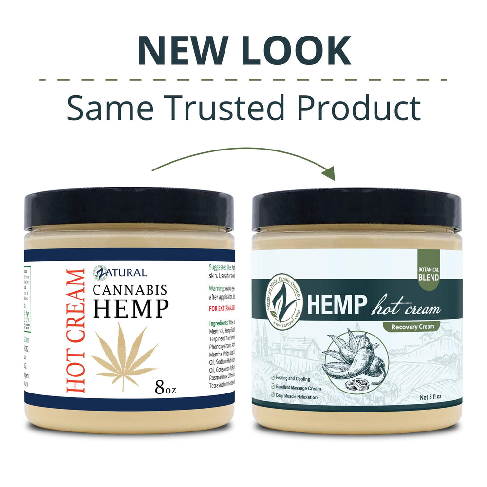 Zatural Hemp Hot Cream being applied by hands for muscle comfort.