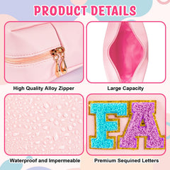 ZAUGONTW preppy patch makeup bag large capacity fits travel essentials.