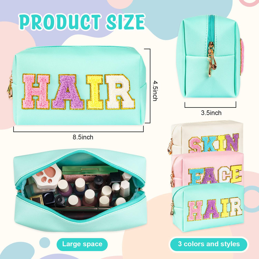 ZAUGONTW preppy patch makeup bag zipper detail ensures smooth opening.