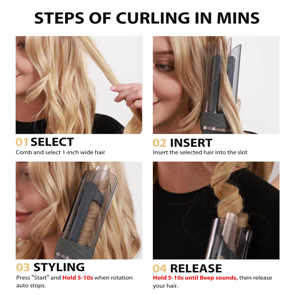Zavarea curling iron showing left-right-alternating curl directions for customization