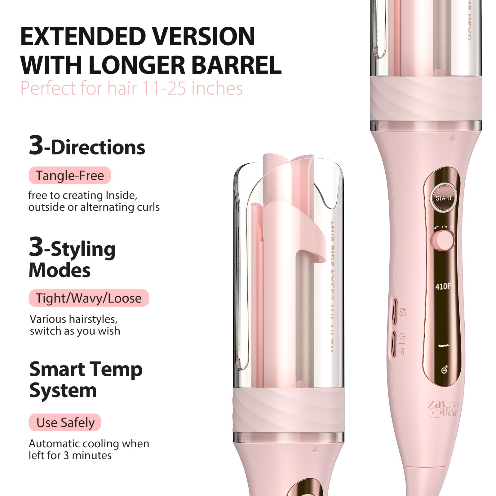 Zavarea extra-long 3.2-inch barrel handles longer hair with fewer passes.