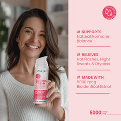 ZAYUU estriol cream being applied for daily moisture and comfort