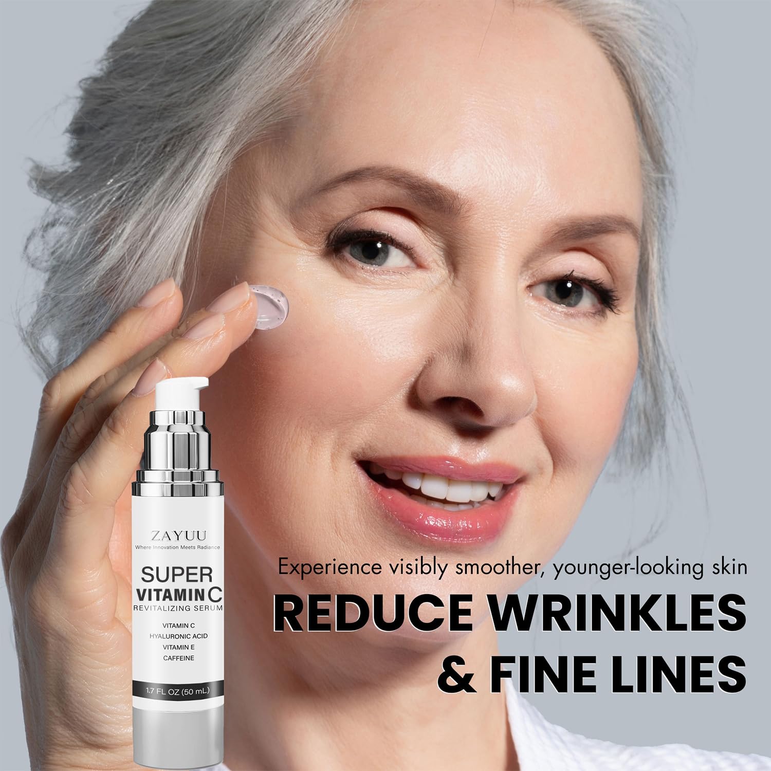 ZAYUU serum texture close-up with silky, non-greasy finish on skin
