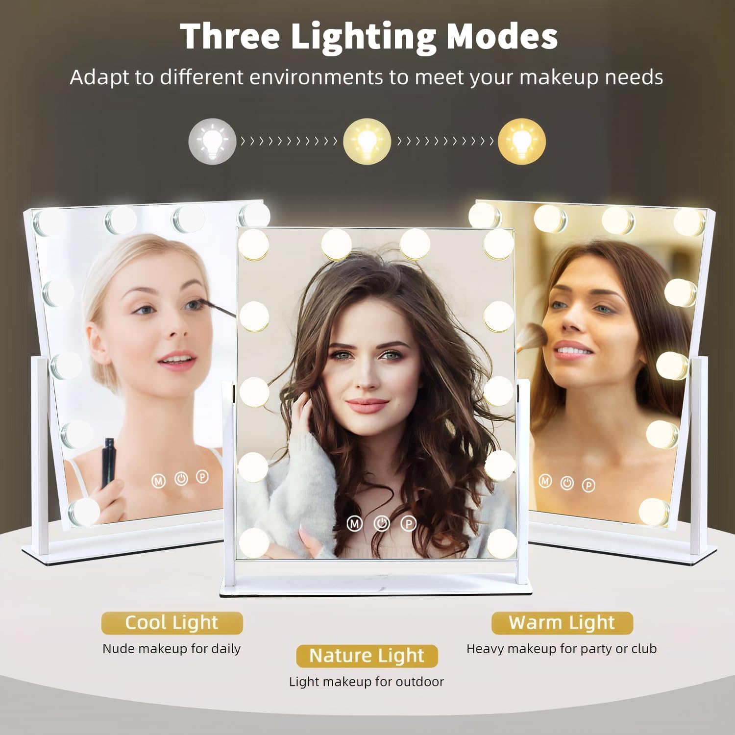 ZBOCAI vanity mirror demonstrates 3 light modes for cool natural and warm tones
