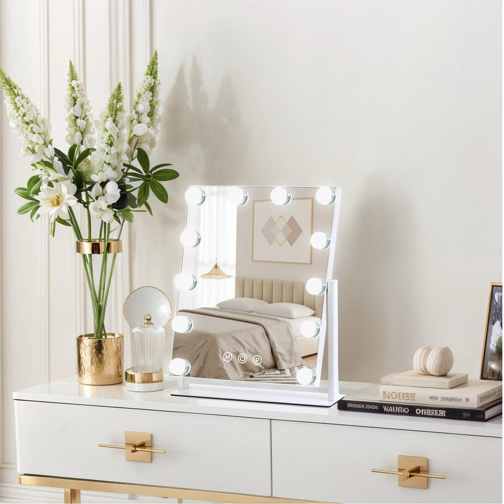 ZBOCAI vanity mirror has a sturdy metal base for stable desk placement