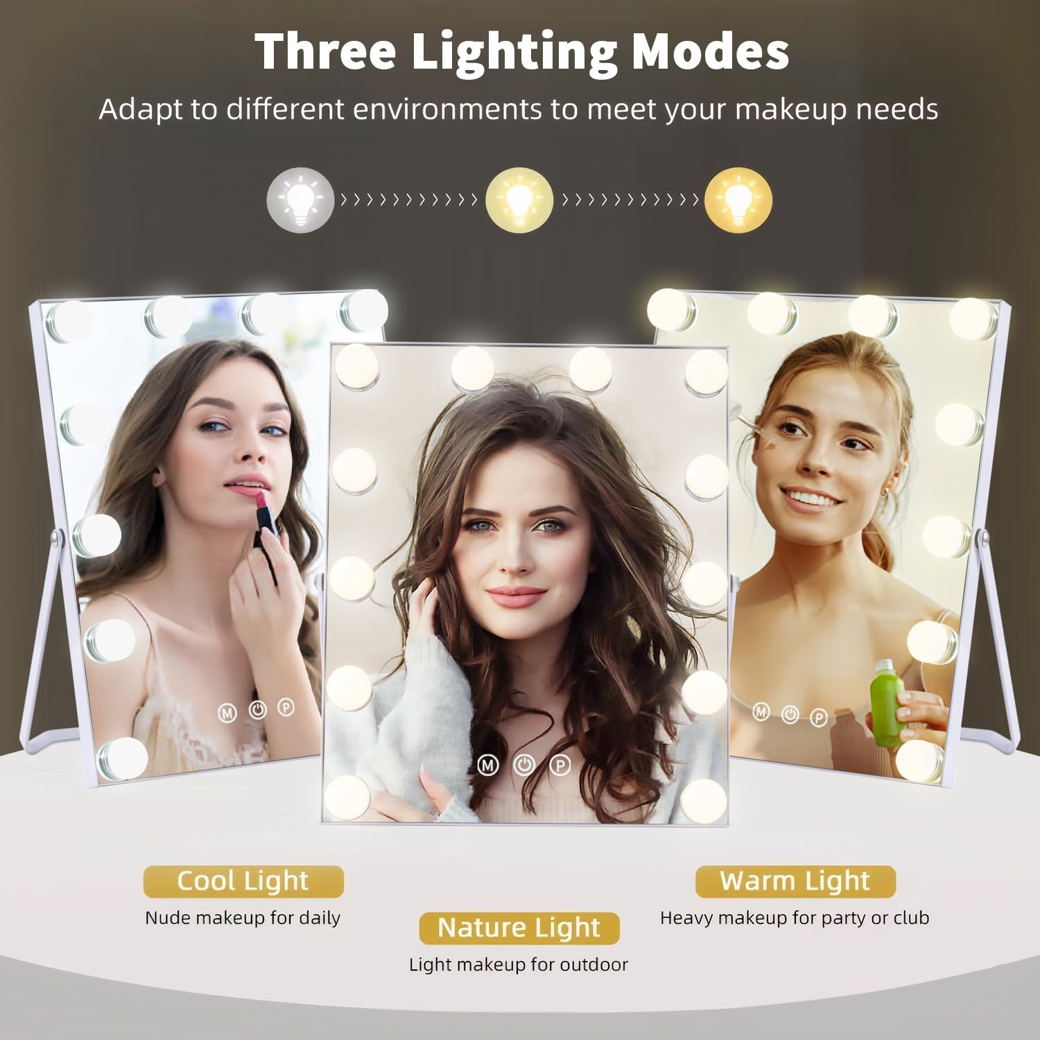 ZBOCAI makeup mirror showcases three color modes for natural, cool, or warm lighting