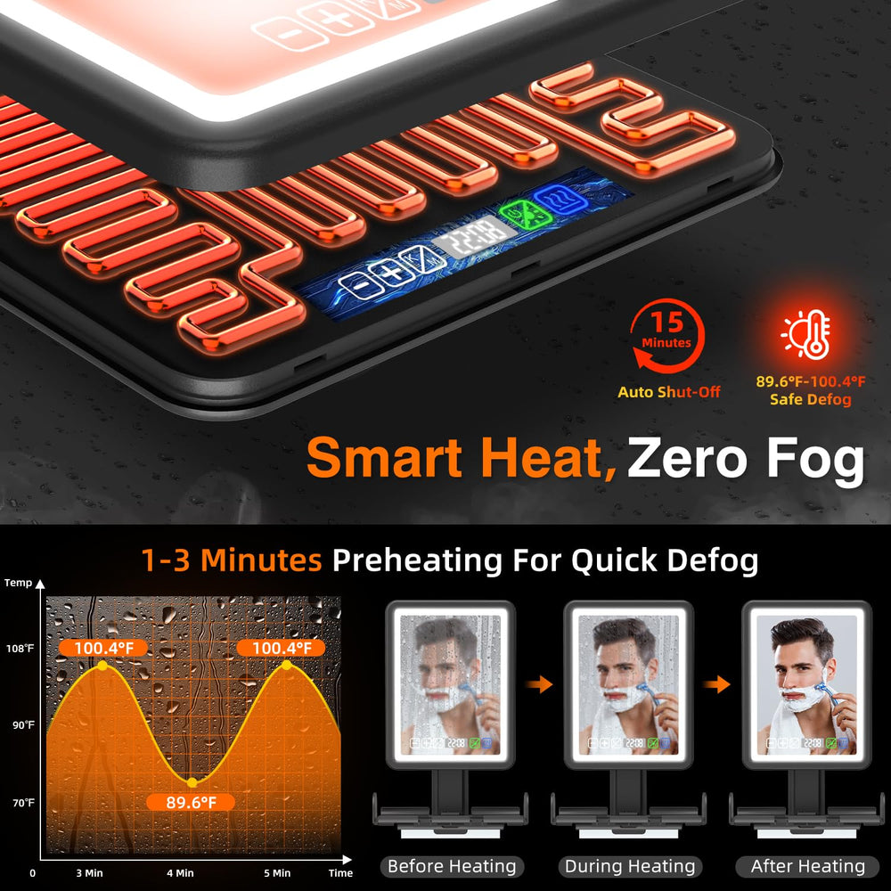ZDXBO shower mirror with LED lighting front view showing bright visibility