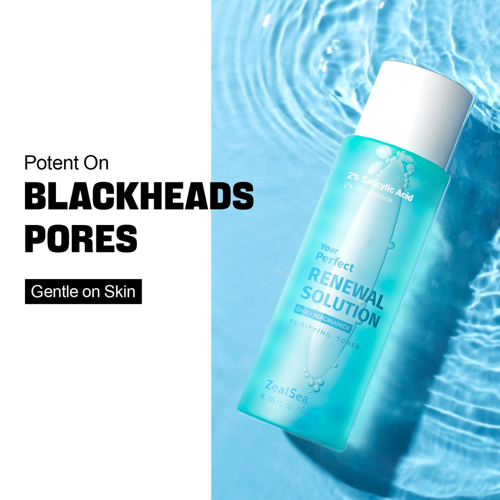 ZealSea Salicylic Acid Toner being poured, suggesting gentle exfoliation for skin.