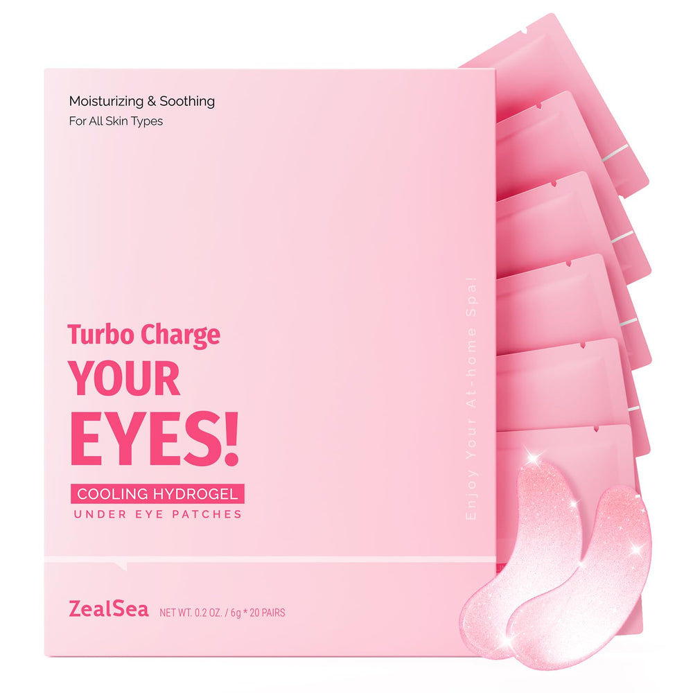 ZealSea under-eye patches close-up with hydrogel texture delivering deep hydration.