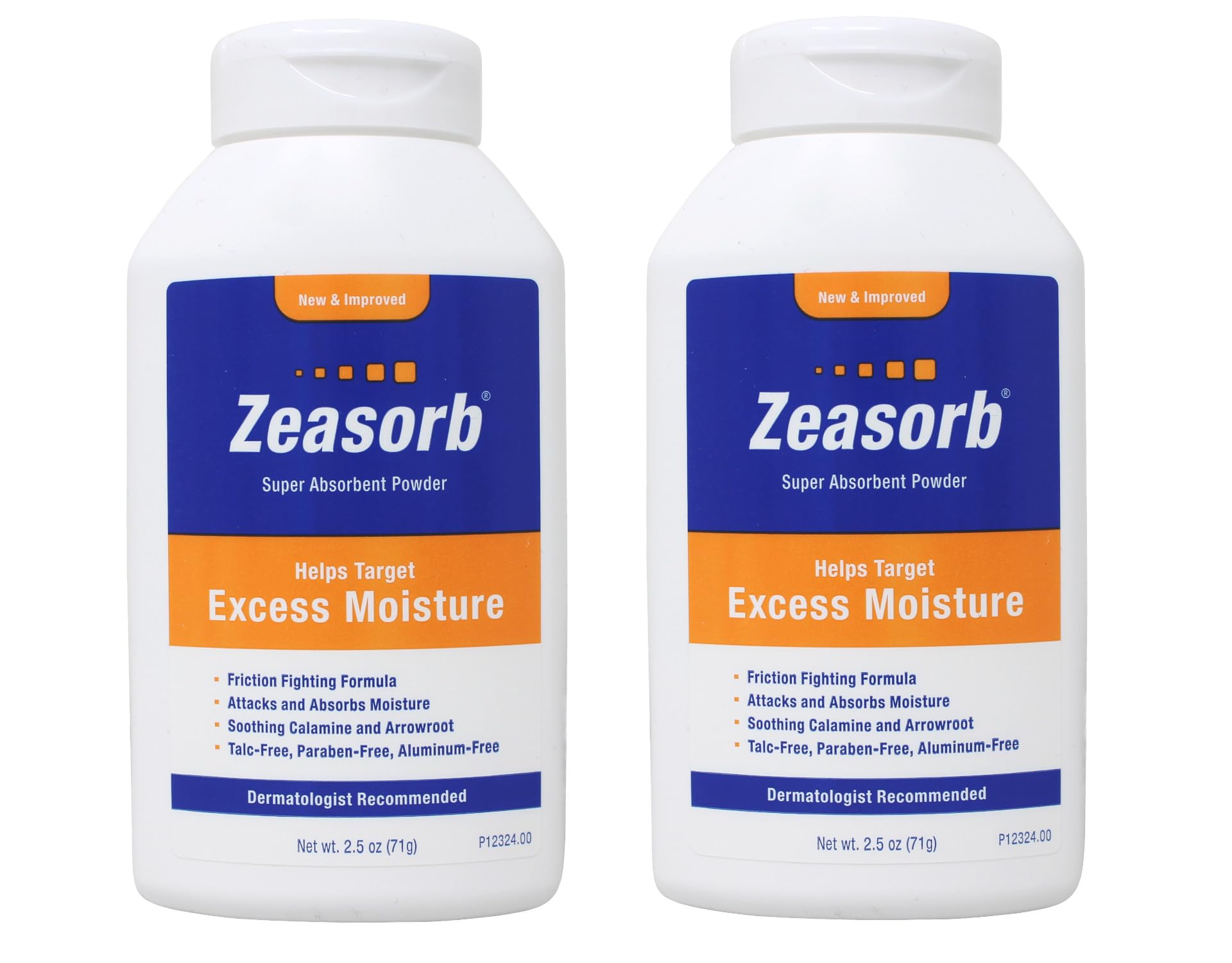 Zeasorb Excess Moisture 2-pack packaging demonstrates moisture control for active use.