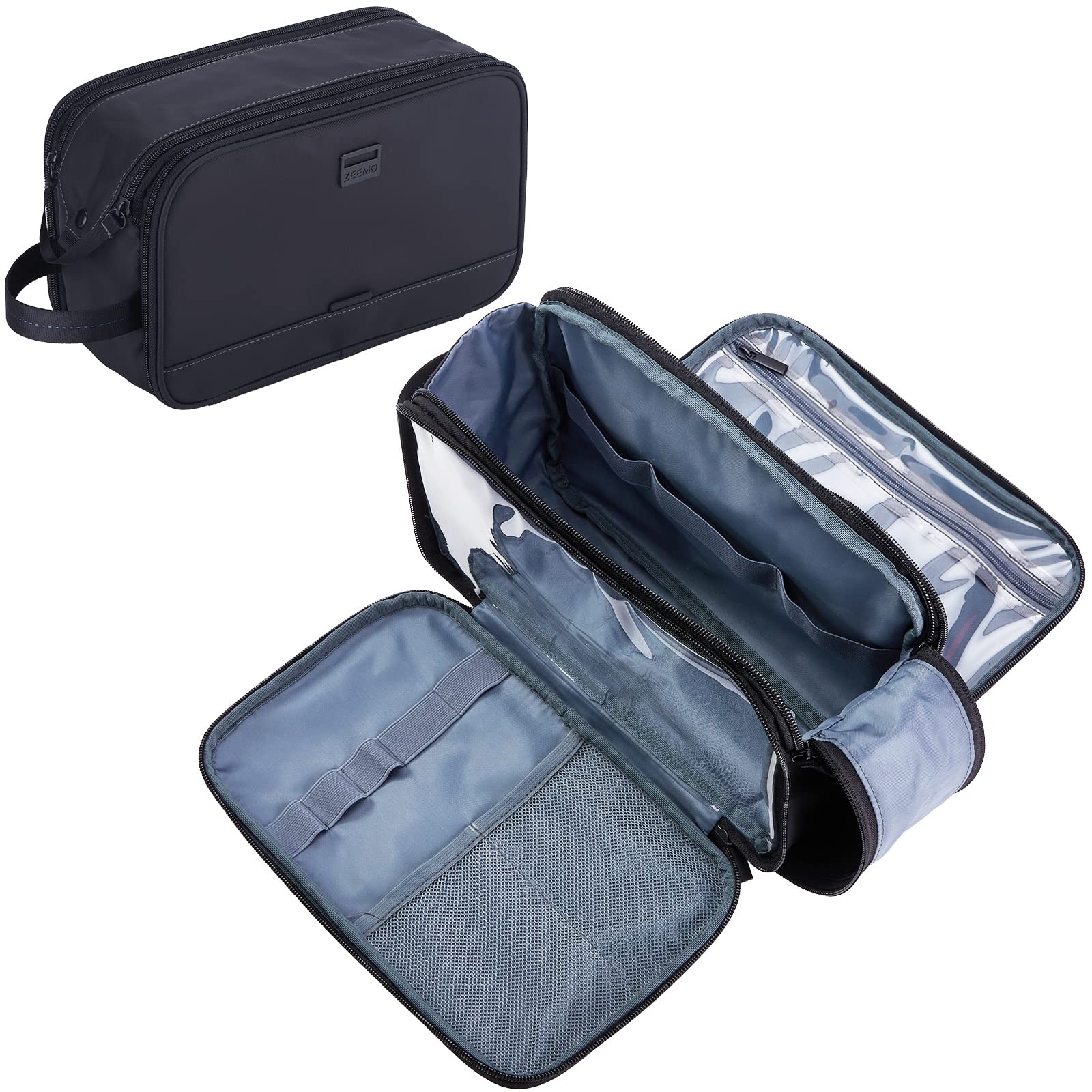 ZEEMO travel toiletry bag front view highlighting compact storage for easy travel grooming