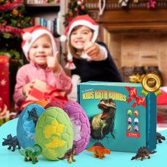 Zeewoo bath bombs reveal a dinosaur toy inside during fizz.