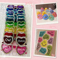 Zefy bedazzling kit contents with glue, tweezers, and pen for precise application.