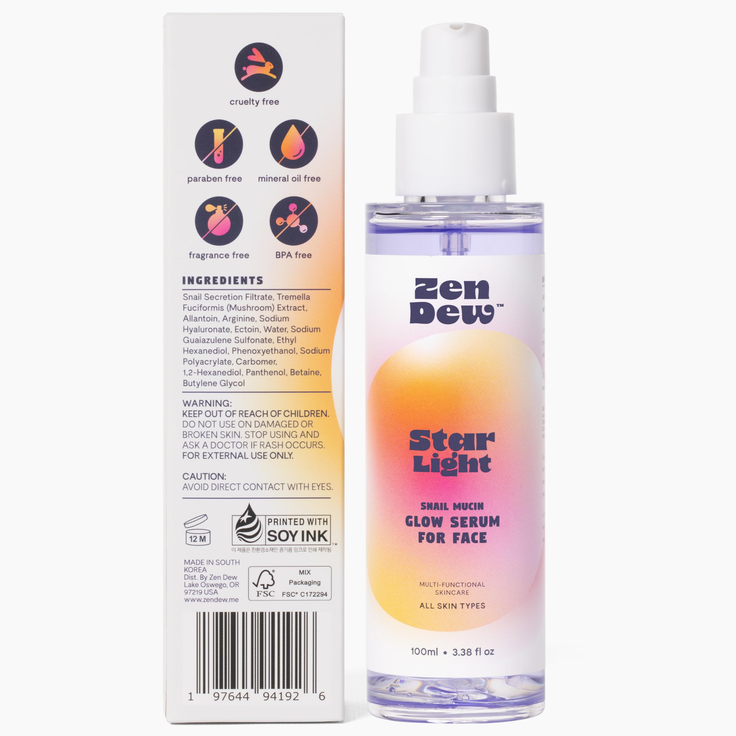 Zen Dew clean ingredients label reinforces cruelty-free and paraben-free skincare