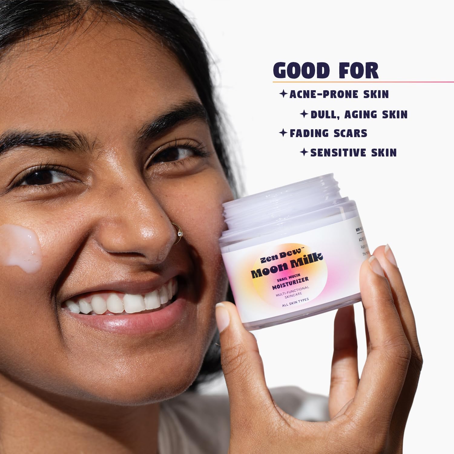 Zen Dew Moon Milk snail mucin glow shot hints at bright, plump-looking skin