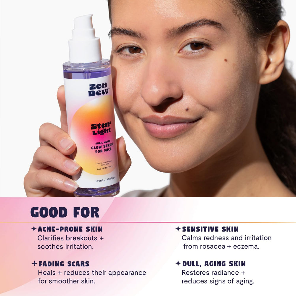 Zen Dew snail mucin serum packaging emphasizes premium Korean formulation and skincare science