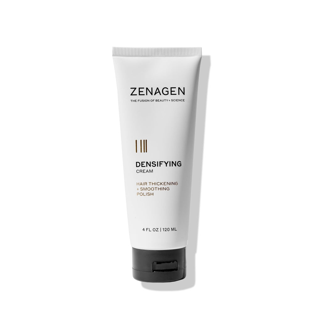 Zenagen Densifying Leave-In Cream bottle shows weightless fullness for fine hair.