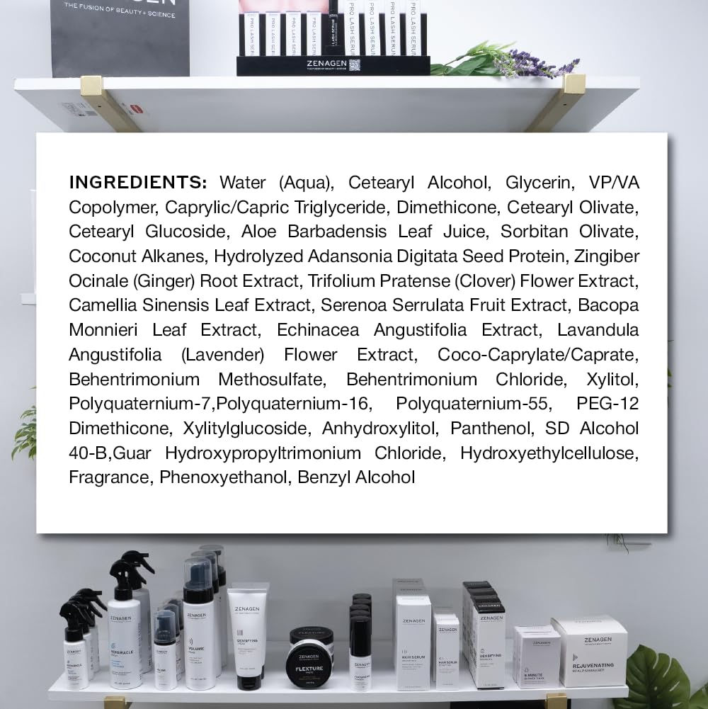 Zenagen Densifying Leave-In Cream close-up on strands focusing on even distribution.