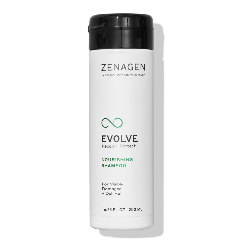 Zenagen Evolve shampoo bottle front for color-safe nourishment.