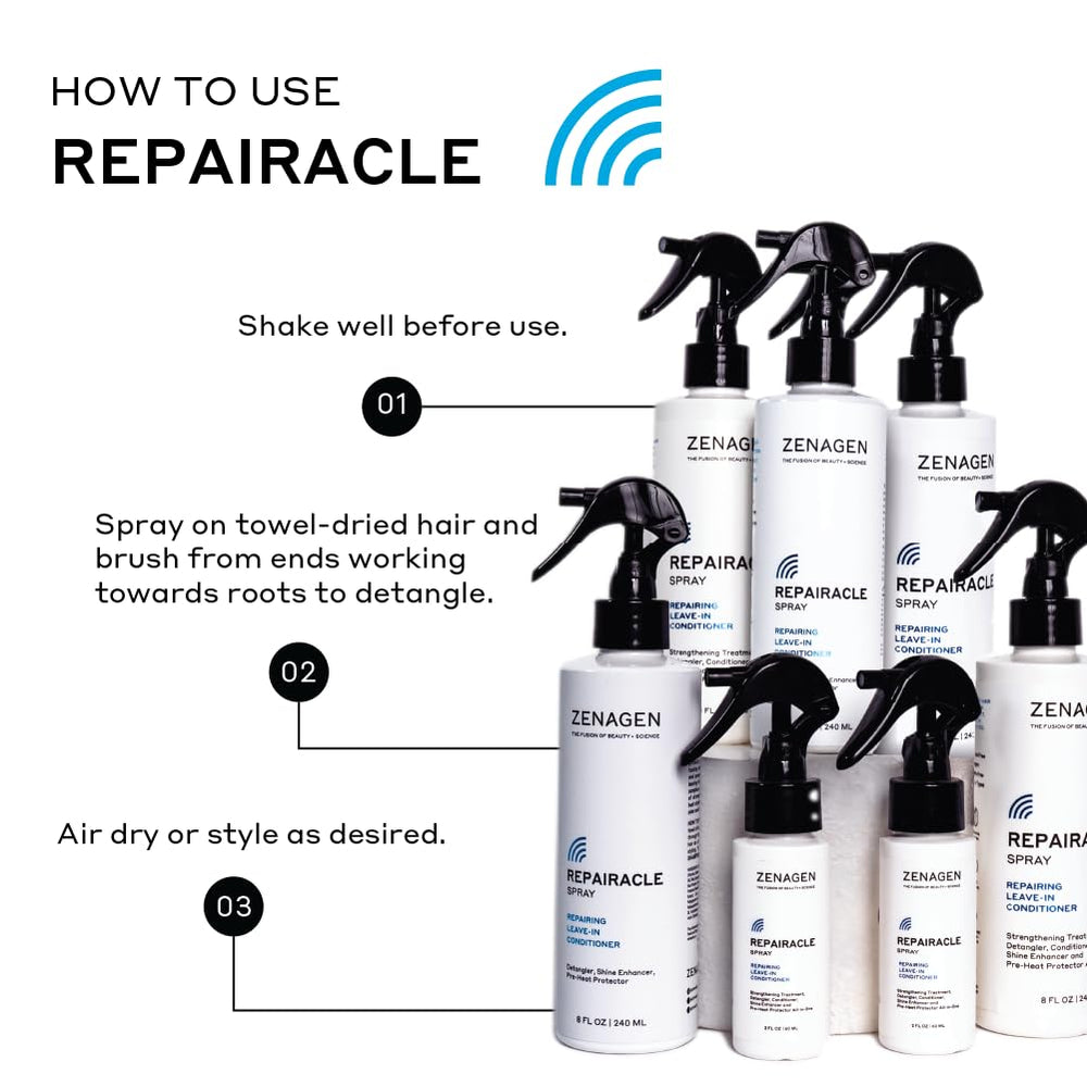 Zenagen Repairacle close-up shows silky hydration on hair fibers