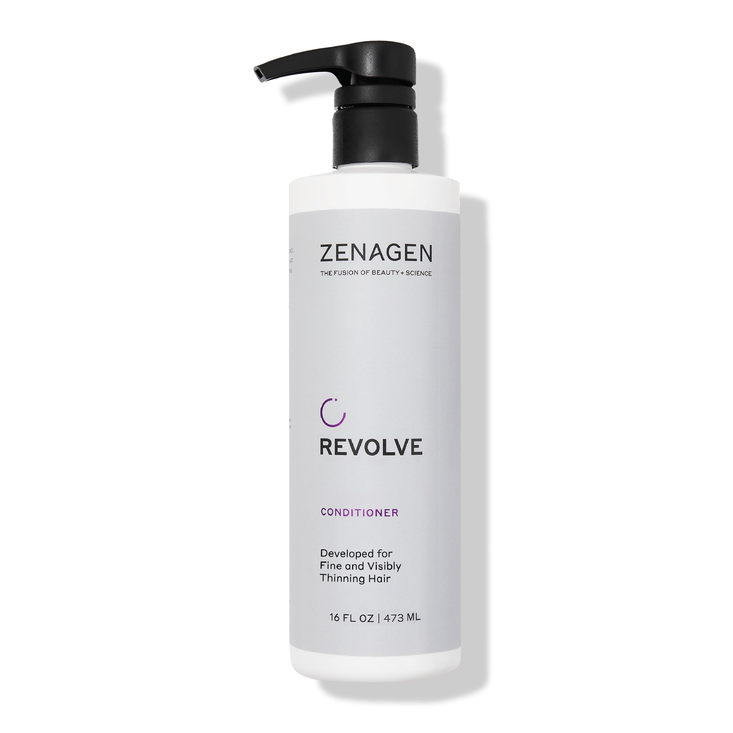 Zenagen Revolve conditioner bottle front shows lightweight scalp conditioning for comfort.
