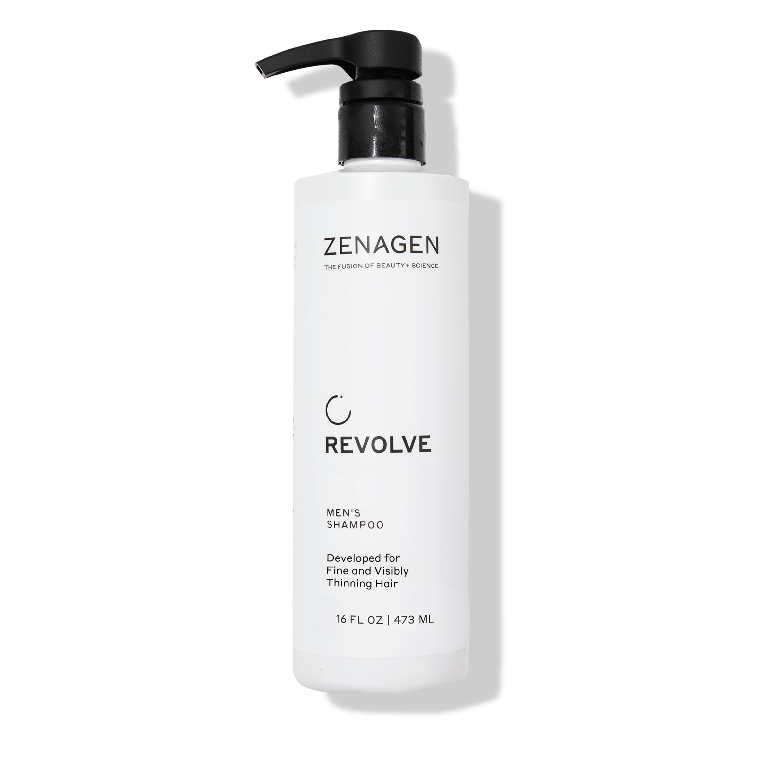 Zenagen Revolve thickening shampoo bottle promotes fuller-looking hair in daily use