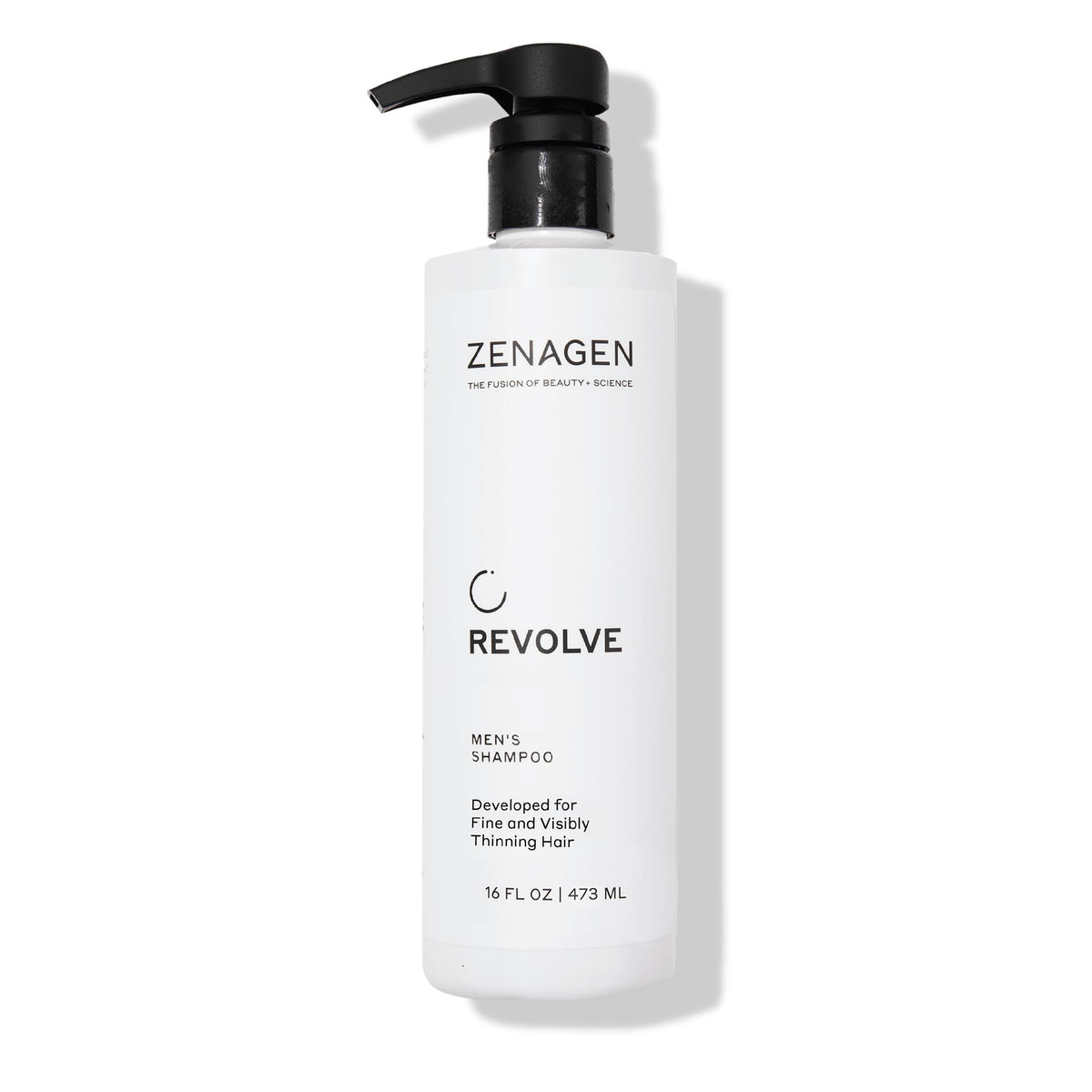 Zenagen Revolve thickening shampoo bottle promotes fuller-looking hair in daily use