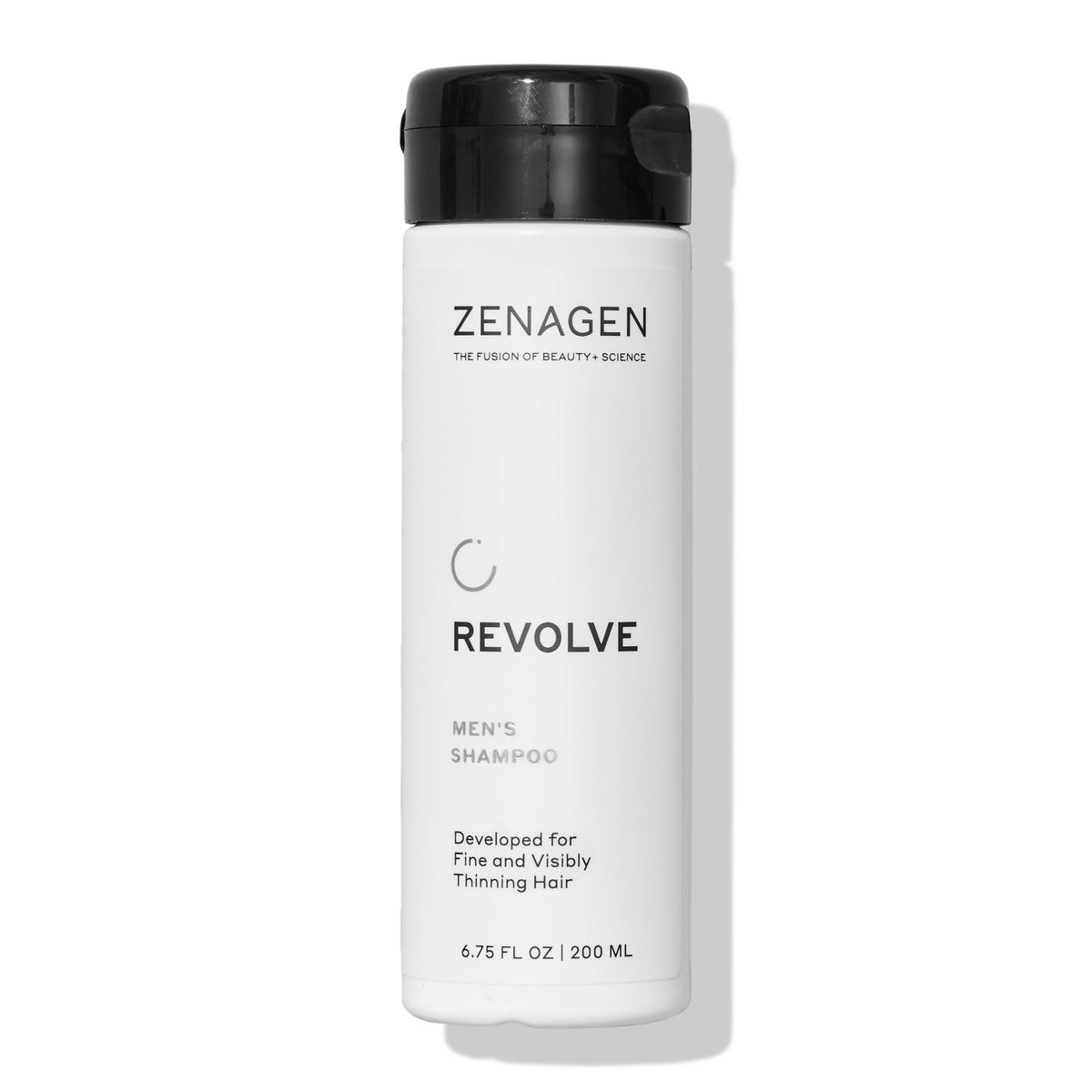 Zenagen Revolve shampoo bottle on sink shows an easy at-home thickening routine