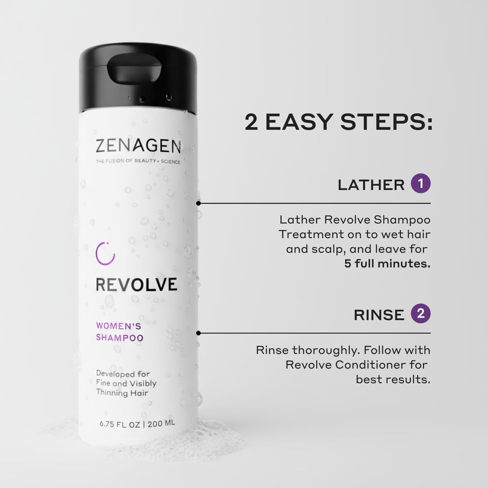 Zenagen Revolve shampoo foam close-up captures rich lather ideal for fine hair cleansing