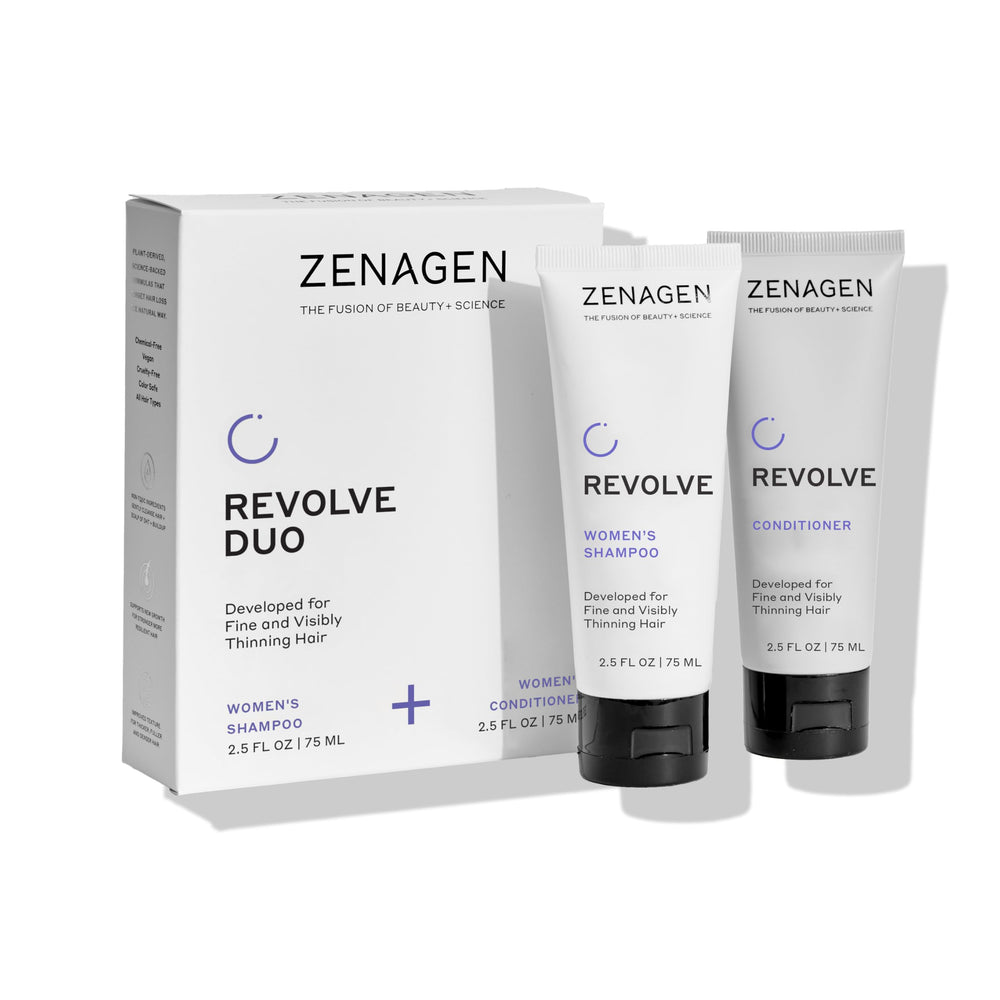 Zenagen Revolve travel shampoo for women bottle ready for travel, lightweight cleansing.