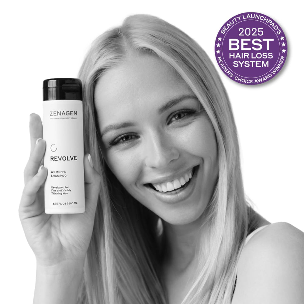 Zenagen Revolve trio kit box highlights complete regimen for cleansing, conditioning, and densifying