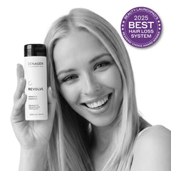 Zenagen Revolve trio kit box highlights complete regimen for cleansing, conditioning, and densifying