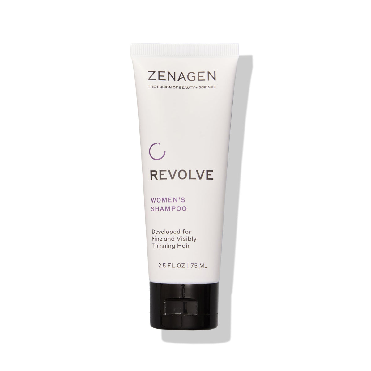 Zenagen Revolve shampoo bottle closeup highlights fuller-look potential for fine hair