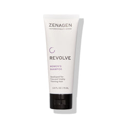 Zenagen Revolve shampoo bottle closeup highlights fuller-look potential for fine hair
