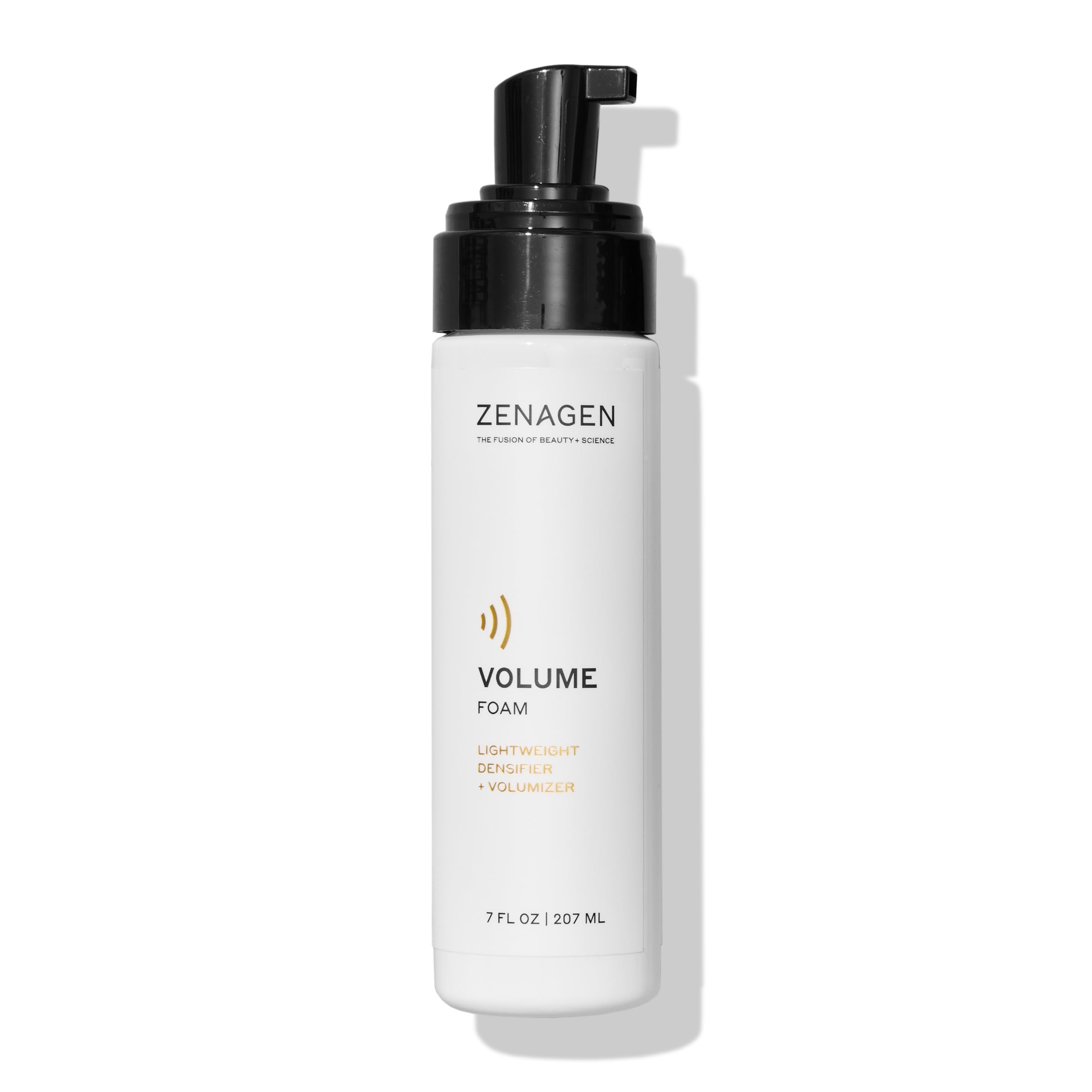 Zenagen Volume Foam bottle shows lightweight styling and plant-based formula.