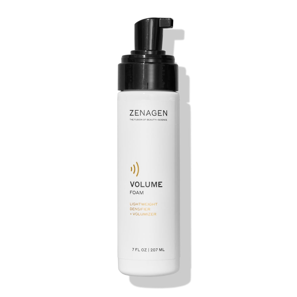 Zenagen Volume Foam bottle shows lightweight styling and plant-based formula.