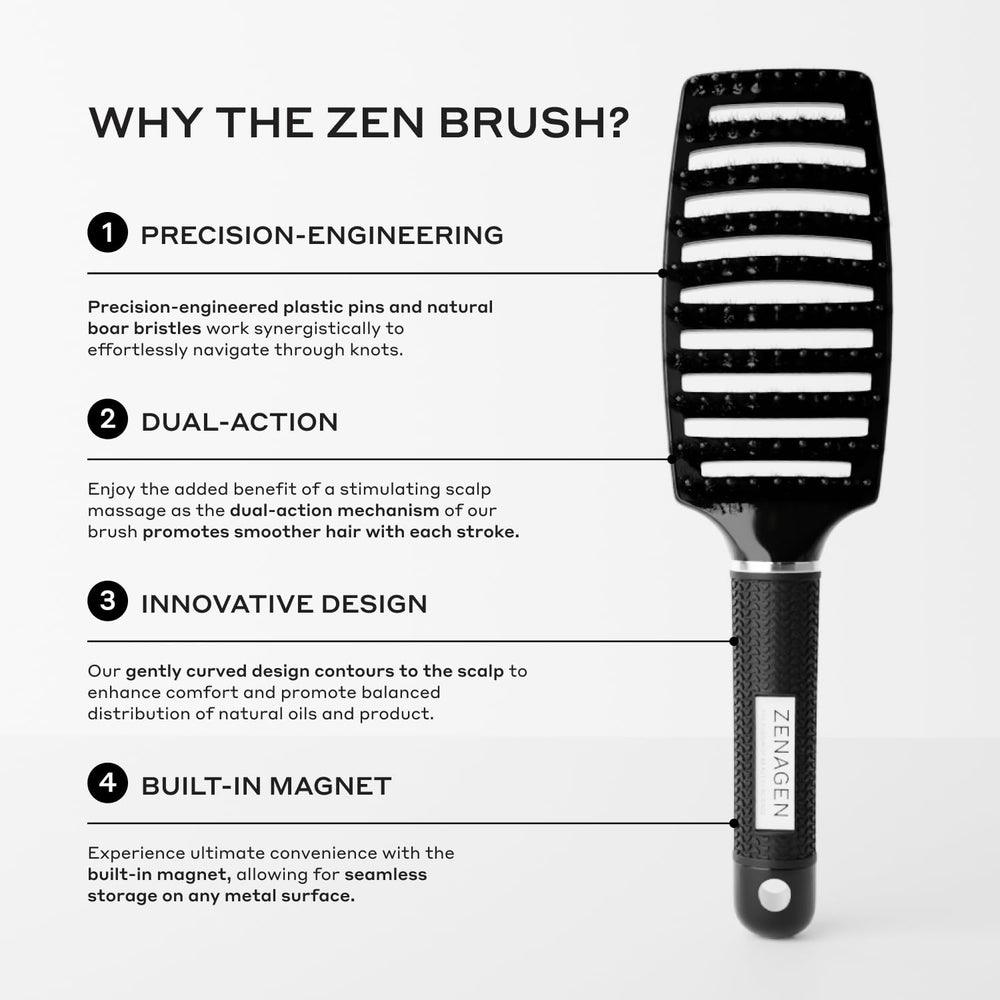 Zenagen Zen Brush knot detangling helps prevent snagging across all hair types.