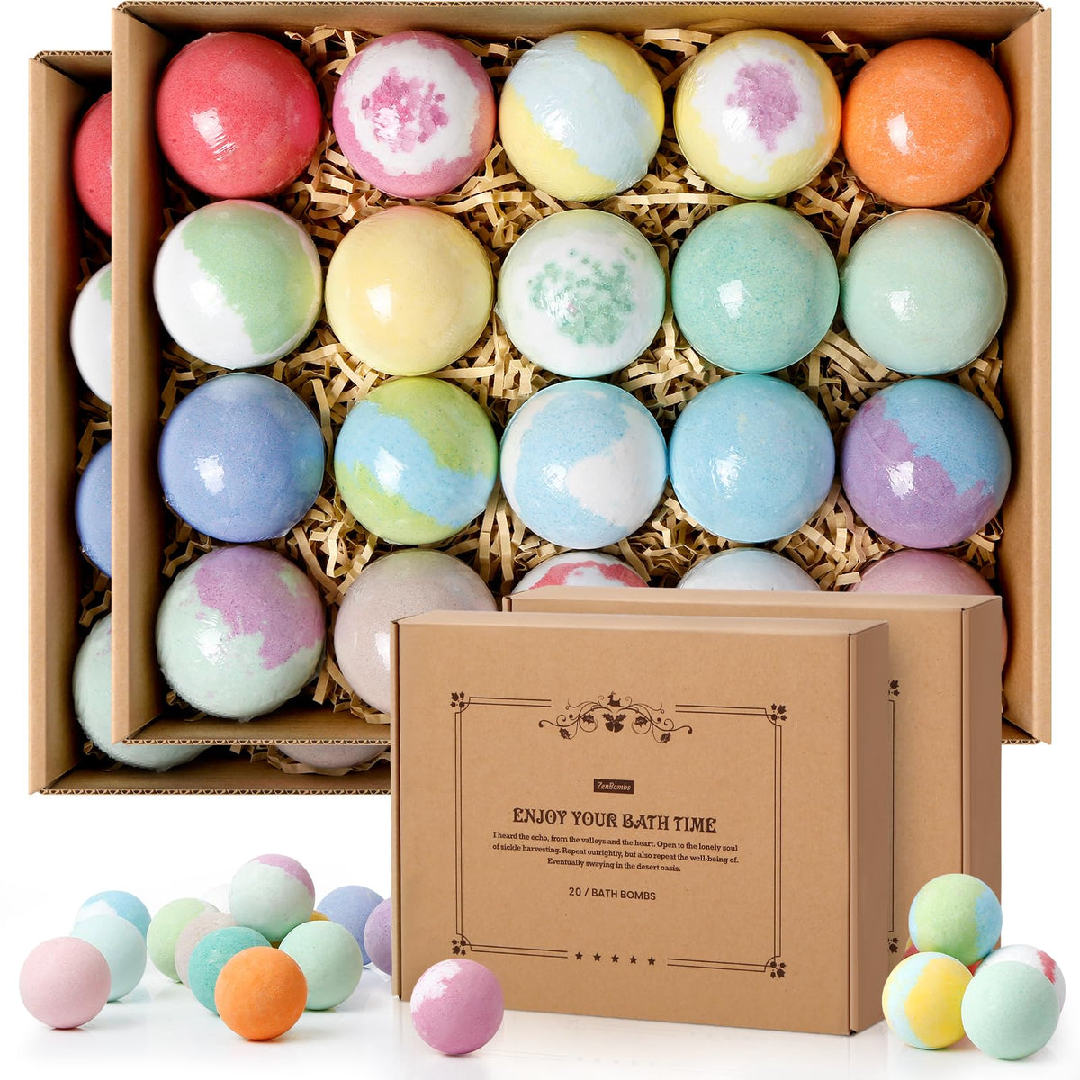 ZenBombs bath bombs set variety scents for a colorful, moisturizing bath experience.