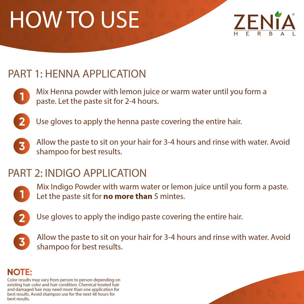 Zenia combo-pack instruction card guides at-home color with two-step process.
