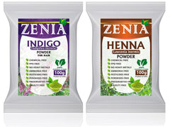 Zenia Indigo-Henna combo pack closeup shows natural hair color options.