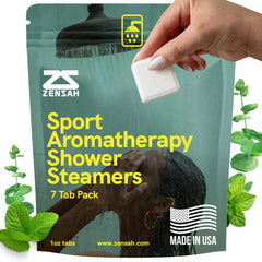 Zensah Sport Shower Steamer relaxing-aromatherapy close-up promotes calm, focused showers.